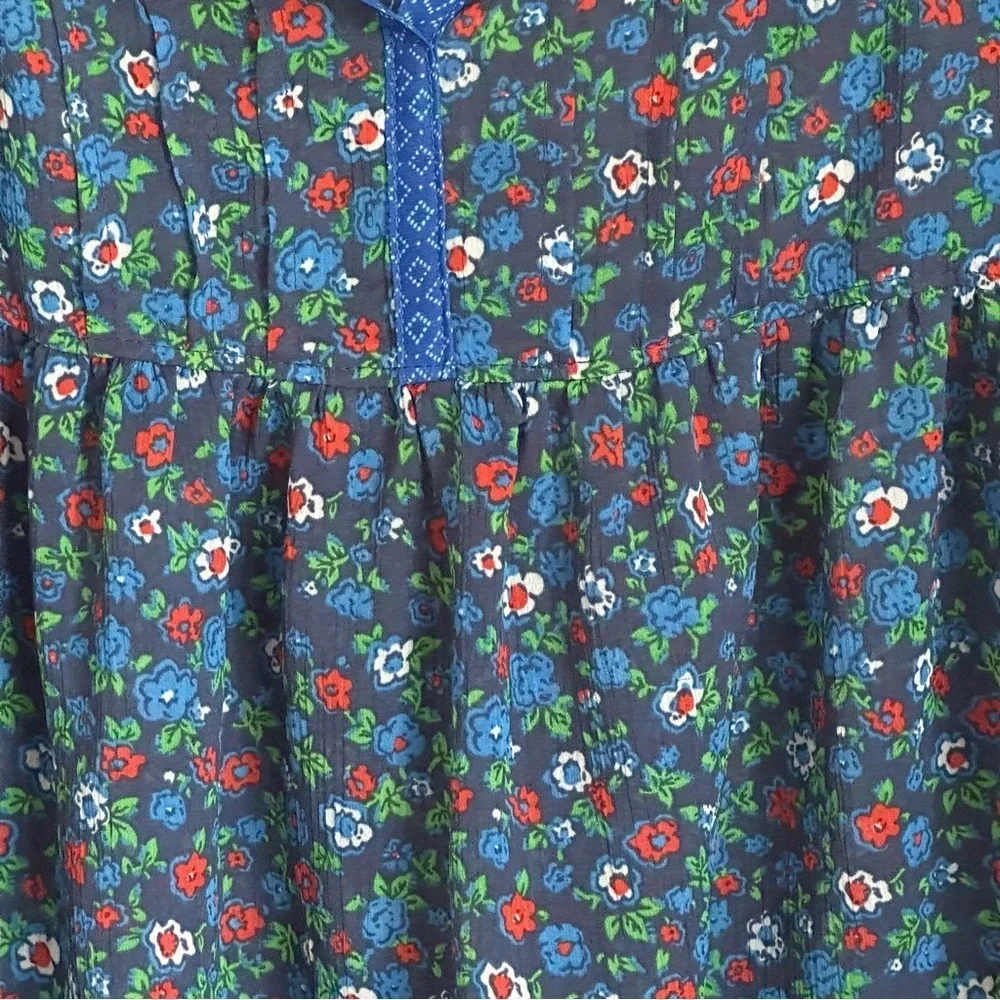 Hollister Womens S Blue Ditsy Floral  Pleated Sheer Chiffon Top Boho Cottage - Picture 7 of 16